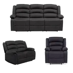DANIELS - Living Reclinable Sofá 3 Cuerpos + 2 Cuerpos + Berger Gris New Praga 8041LFFBK