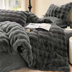 GENERICO - Cobertor de invierno Suave Piel de Conejo 2 Plazas - Gris Plomo