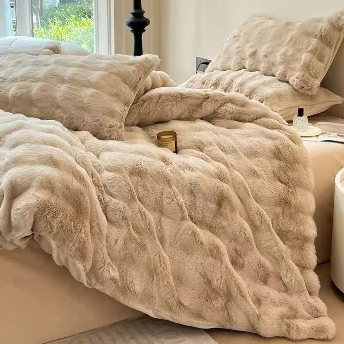 GENERICO - Cobertor de invierno Suave Piel de Conejo 2 Plazas - Beige J