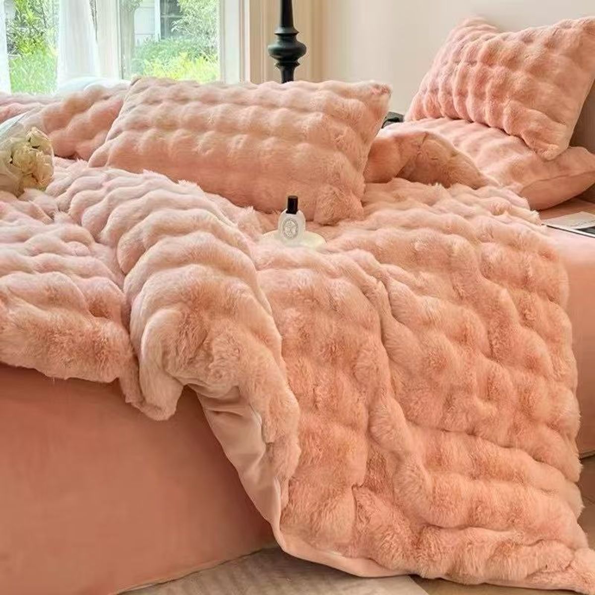 GENERICO - Cobertor de invierno Suave Piel de Conejo 2 Plazas - Salmon
