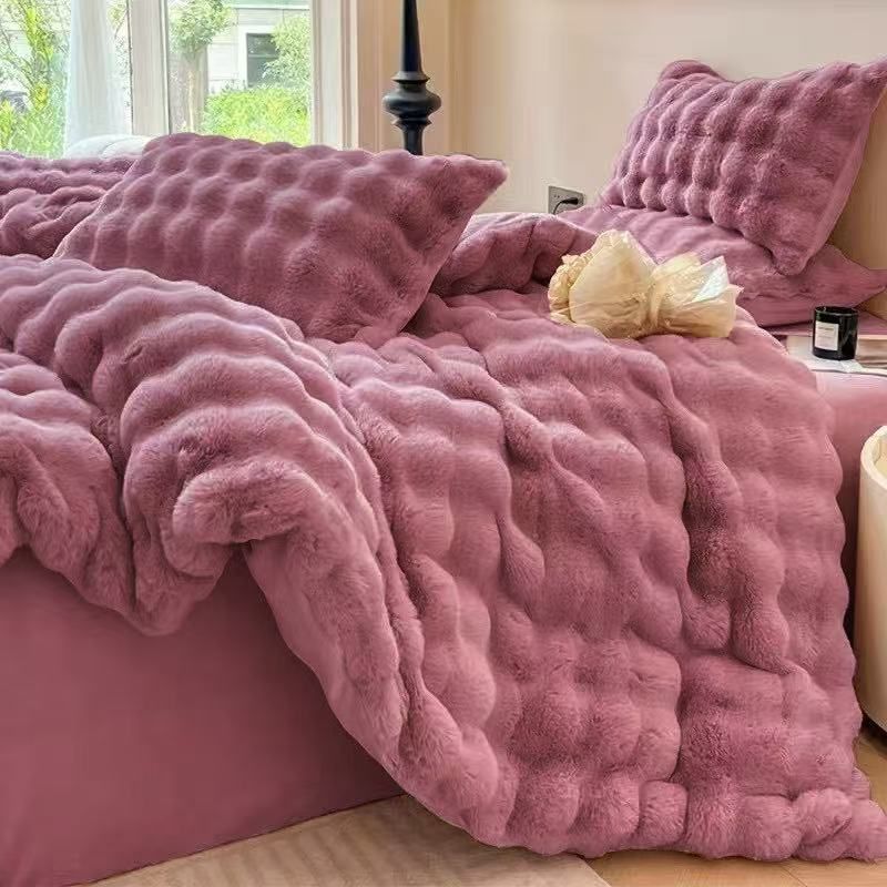GENERICO - Cobertor de invierno Suave Piel de Conejo 2 Plazas - Rosa Magenta