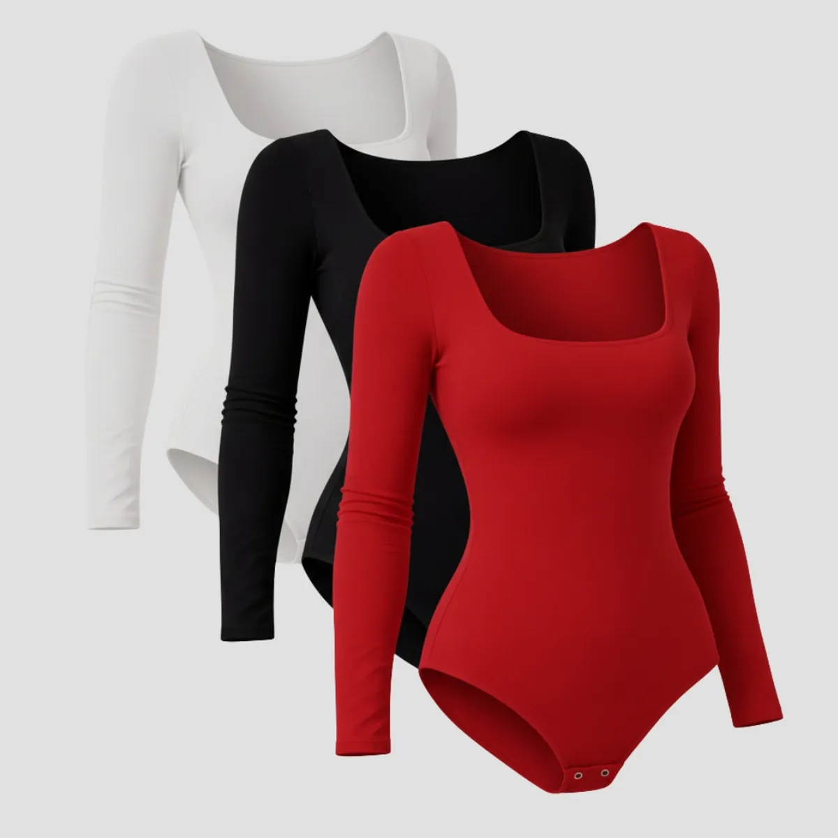 MABELLE - Pack De 3 Bodys Mujer Cuello Cuadrado Manga Lisa