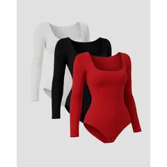 MABELLE - Pack De 3 Bodys Mujer Cuello Cuadrado Manga Lisa