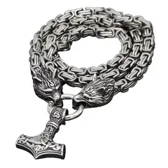 ROYAL - Collar Vikingo Lobo Y Martillo Nordico Acero Hombre Madriz