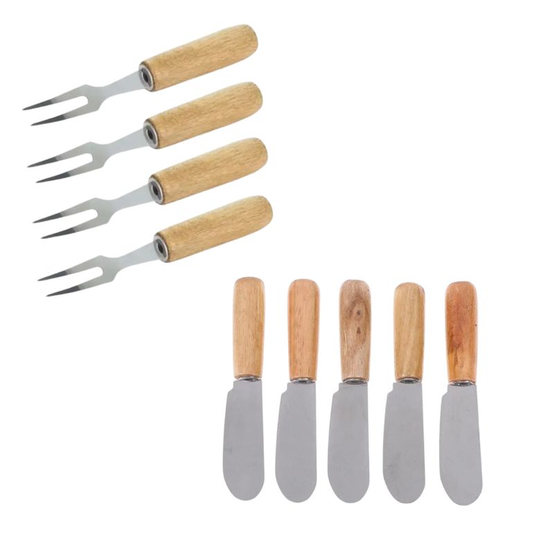 GENERICO - 6 Pinchos + 6 Cuchillos Coctel Picoteo Tenedor Acero Madera