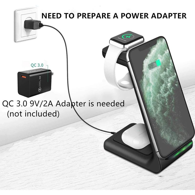 PUREPOWER - 3 en 1 Estación de Carga Inalambrica Rápida para iPhoneApple Watch
