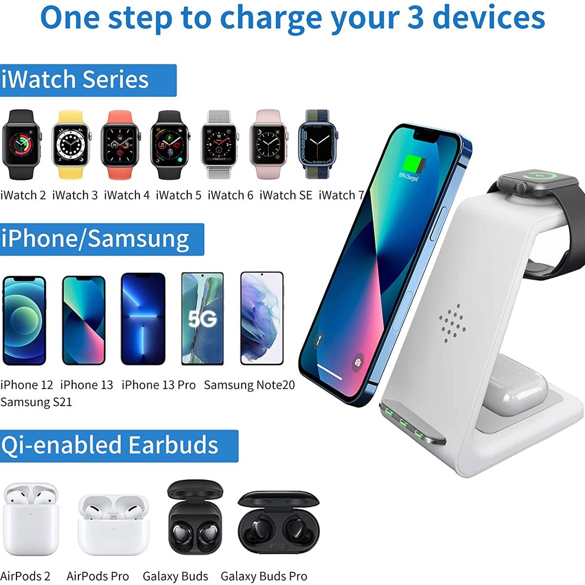 PUREPOWER - 3 en 1 Estación de Carga Inalambrica Rápida para iPhoneApple Watch