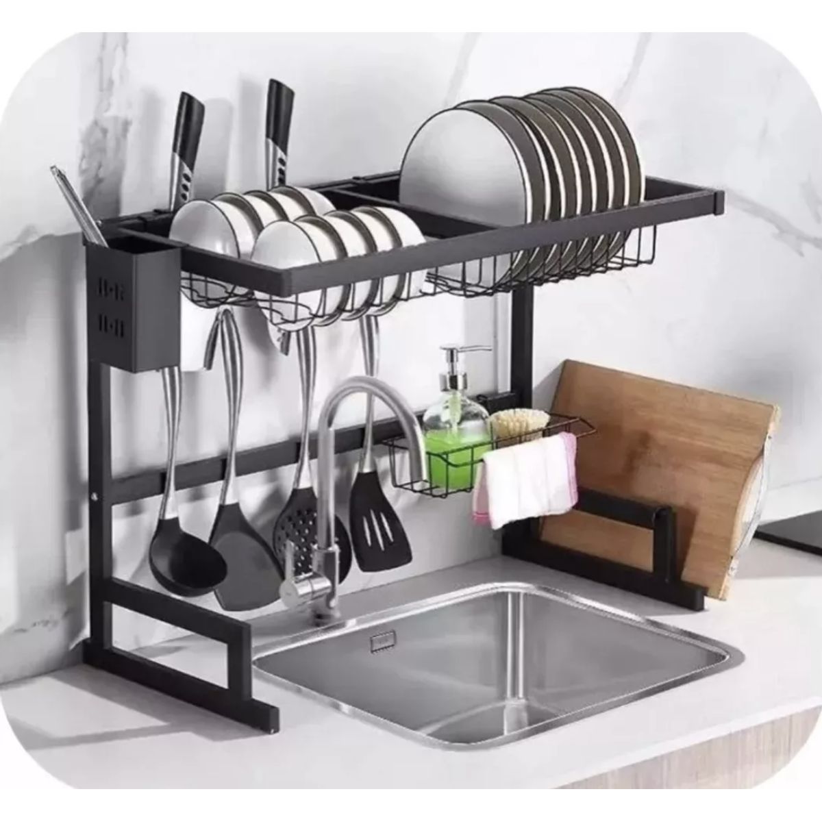 MOMO - Seca Plato Acero Inoxidable  Escurridor Vajilla 2 Pisos 66cm