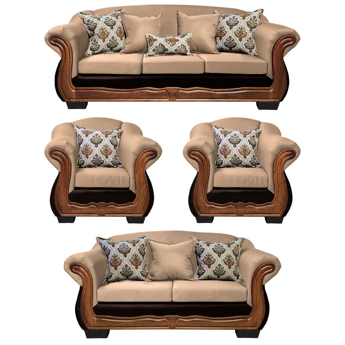 AMERICA DECORA - Living Con Resorte Estructural Búfalo 9 Cuerpos 4+3+1+1 Chenille+PU X