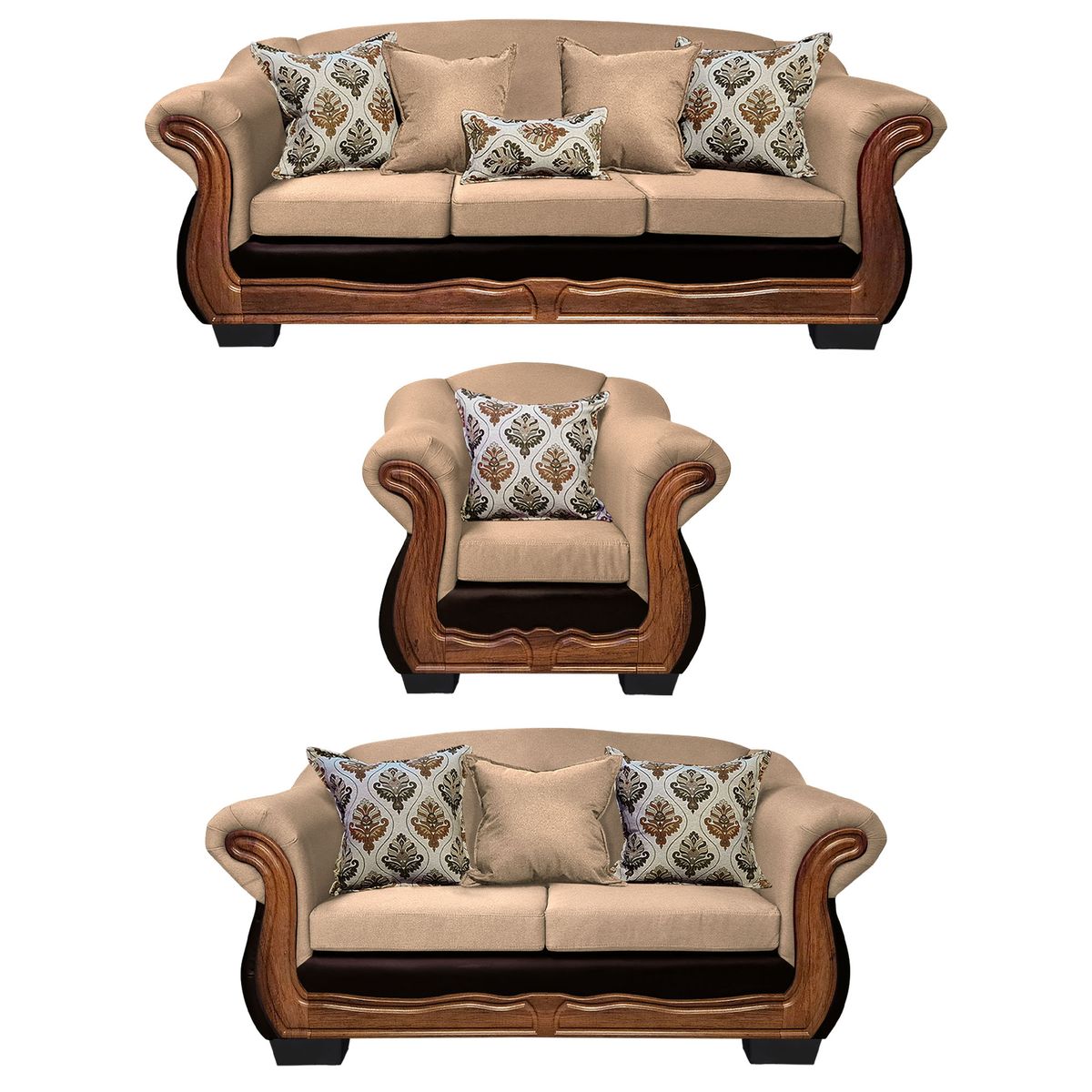 AMERICA DECORA - Living Con Resorte Estructural Búfalo 8 Cuerpos 4+3+1 Chenille+PU X