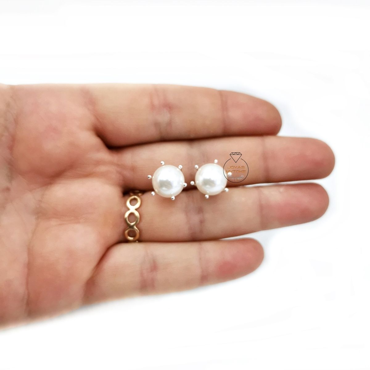 JOYAS MYTOKE - Aros Perla Pistilo Pelotita 10mm Grande Plata Fina 925 Mujer