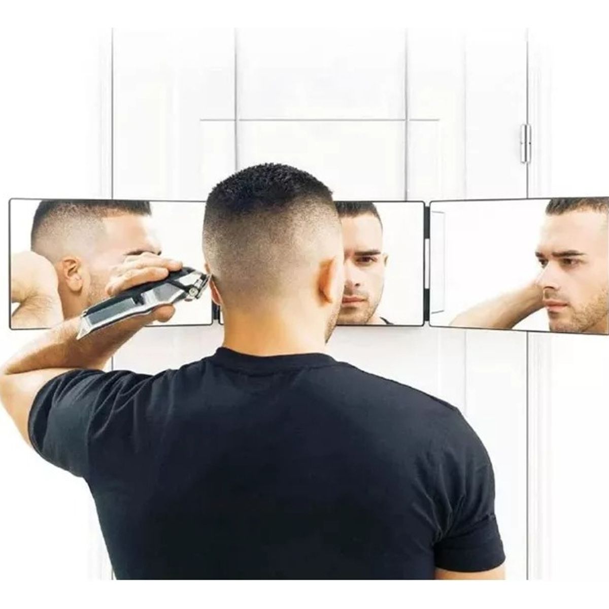 GENERICO - Espejo De 3 Vías De Corte De Pelo Triple De 360° Con Gancho