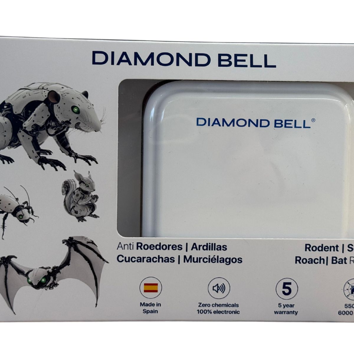 DIAMOND BELL - Repelente Anti Ratones Cucarachas Murcielagos PRO Diamond Bell DB-06 Blanco