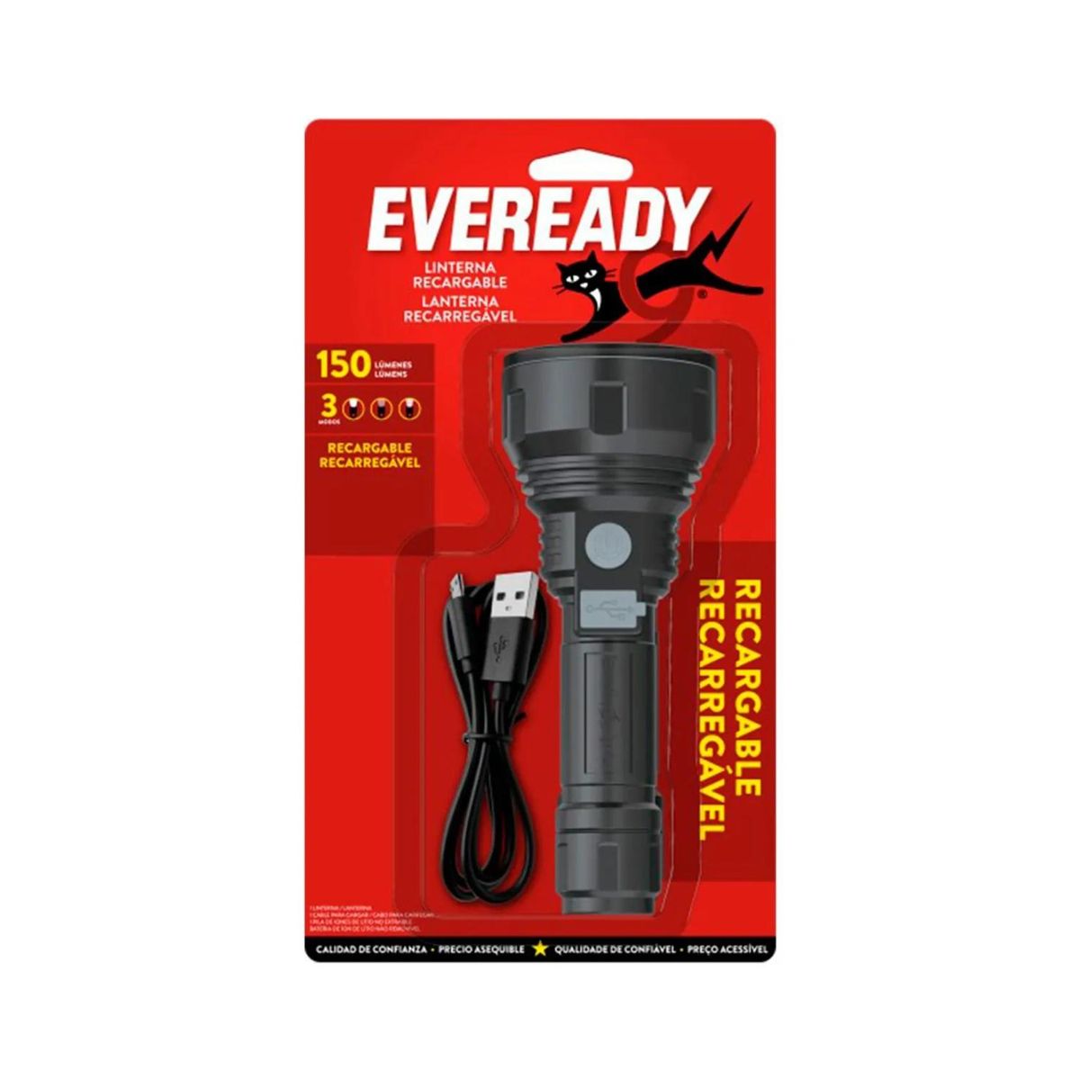 EVEREADY - Linterna LED Recargable USB 60lm Negro