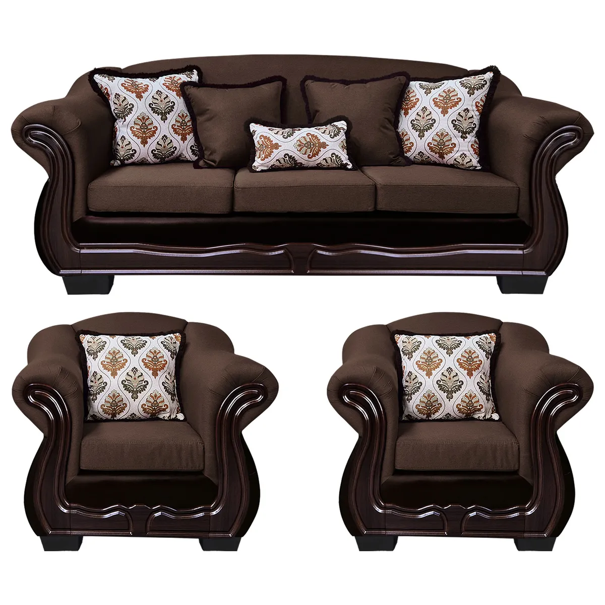 AMERICA DECORA - Living Con Resorte Estructural Búfalo 6 Cuerpos 4+1+1 Chenille+PU