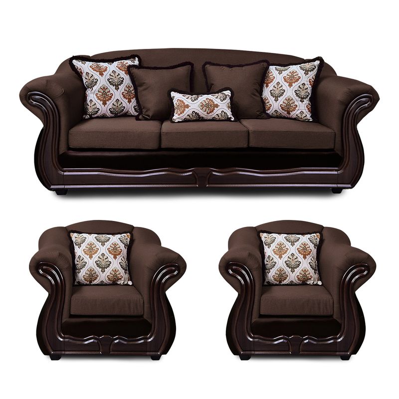 AMERICA DECORA - Living Con Resorte Estructural Búfalo 6 Personas 4+1+1 Chenille+PU