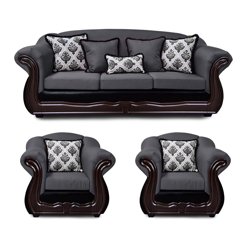 AMERICA DECORA - Living Con Resorte Estructural Búfalo 6 Personas 4+1+1 Chenille+PU