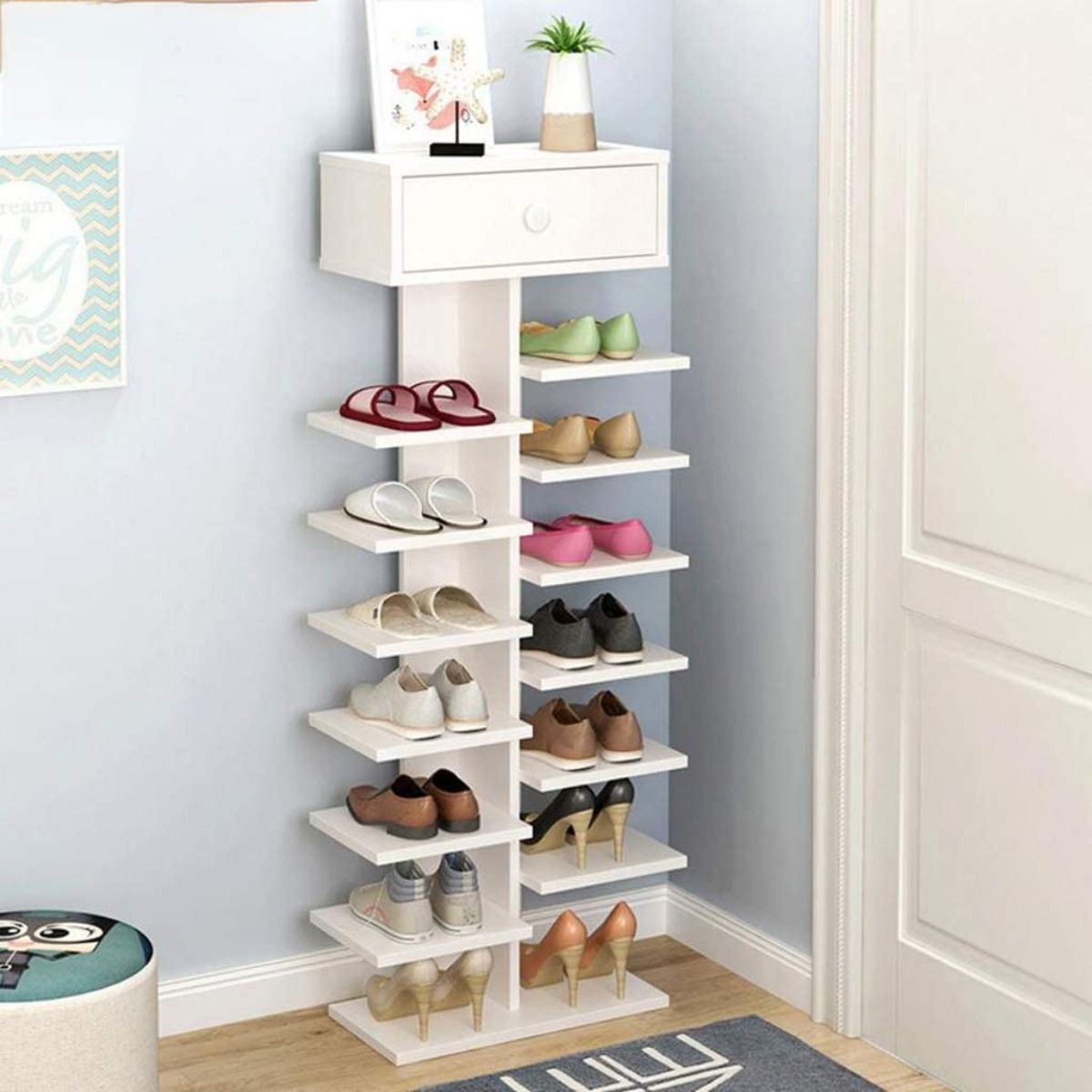 GENERICO - Zapatero Organizador Estante Zapatos 14 Pcs Hall Armario Color Blanco