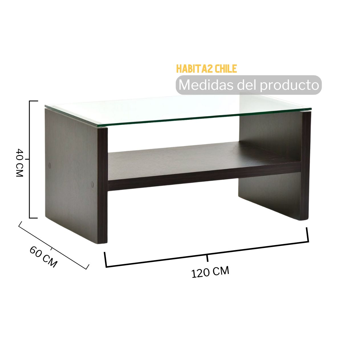 HABITA2 CHILE - MESA DE CENTRO WALNUT RECTANGULAR DE VIDRIO