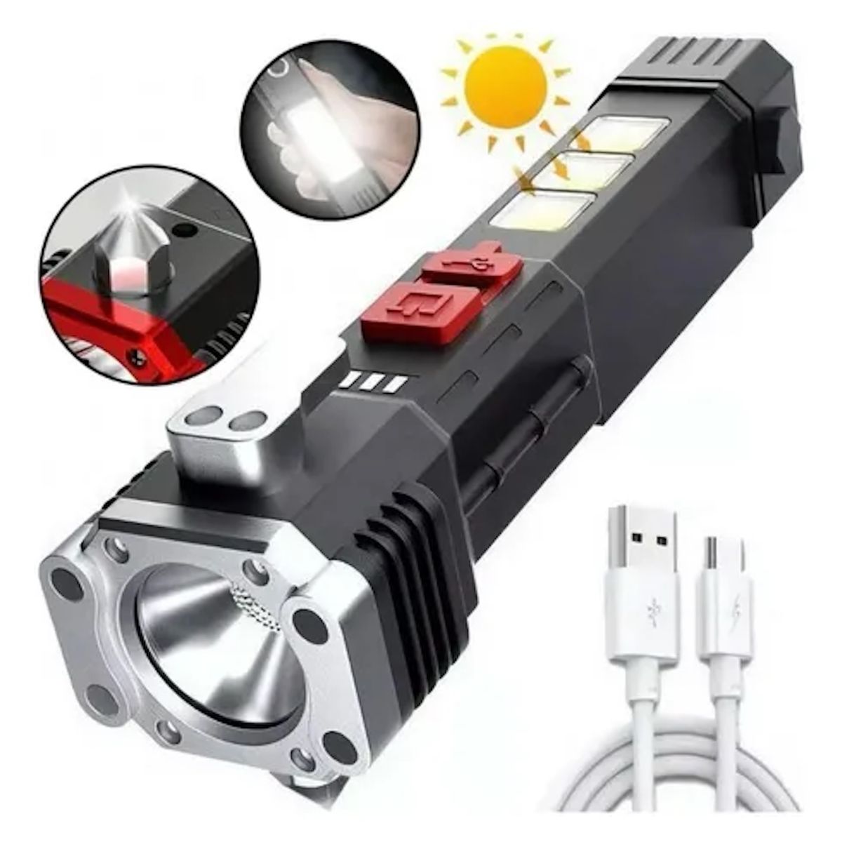 GENERICO - Linterna De Mano Led Con Carga Solar Y Usb
