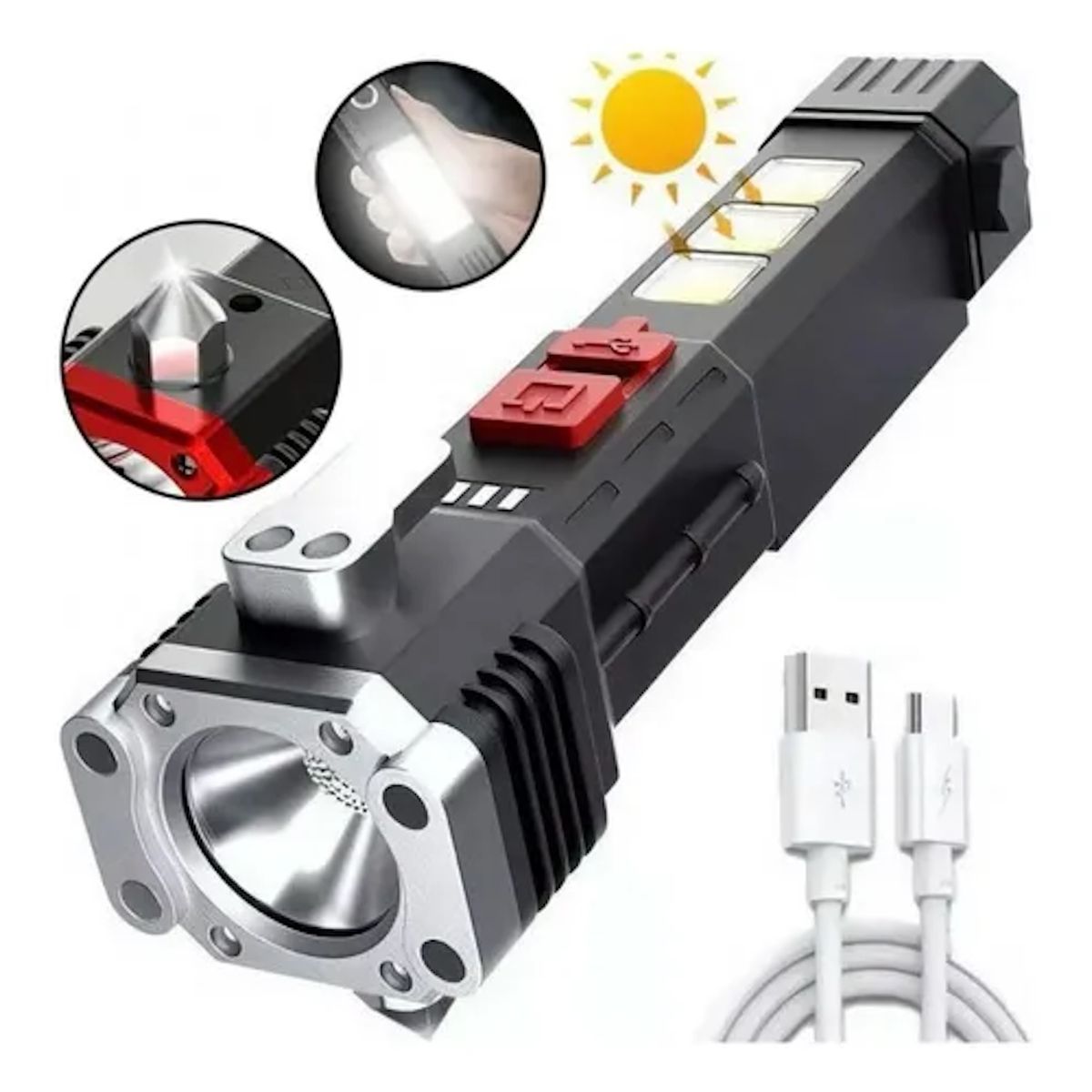 GENERICO - Linterna De Mano Led Con Carga Solar Y Usb