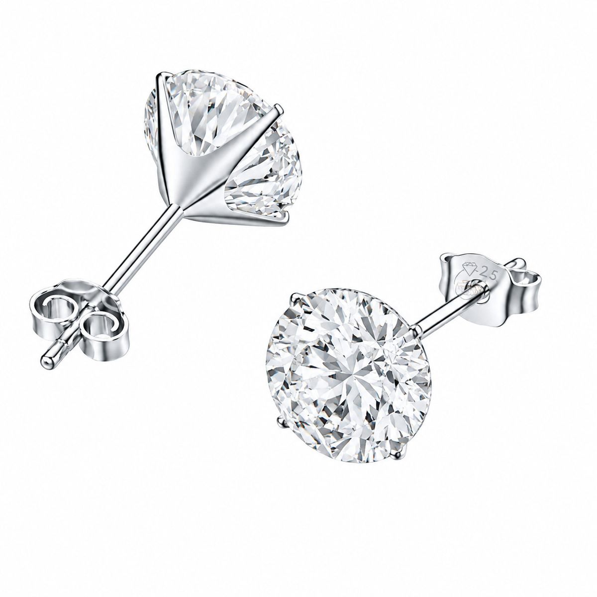 JOYAS MYTOKE - Aros Plata Fina 925 Circon Redondo 8mm Punto De Luz Clasicos