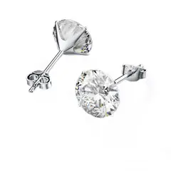 JOYAS MYTOKE - Aros Plata Fina 925 Circon Redondo 8mm Punto De Luz Clasicos