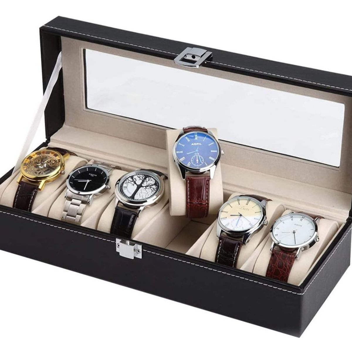 GENERICO - Estuche Caja De Organizador  Reloj 6 Compartimiento