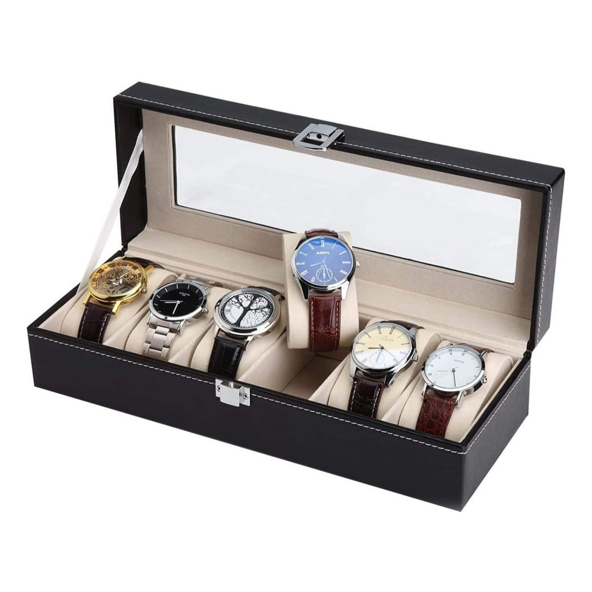 GENERICO - Estuche Caja De Organizador  Reloj 6 Compartimiento