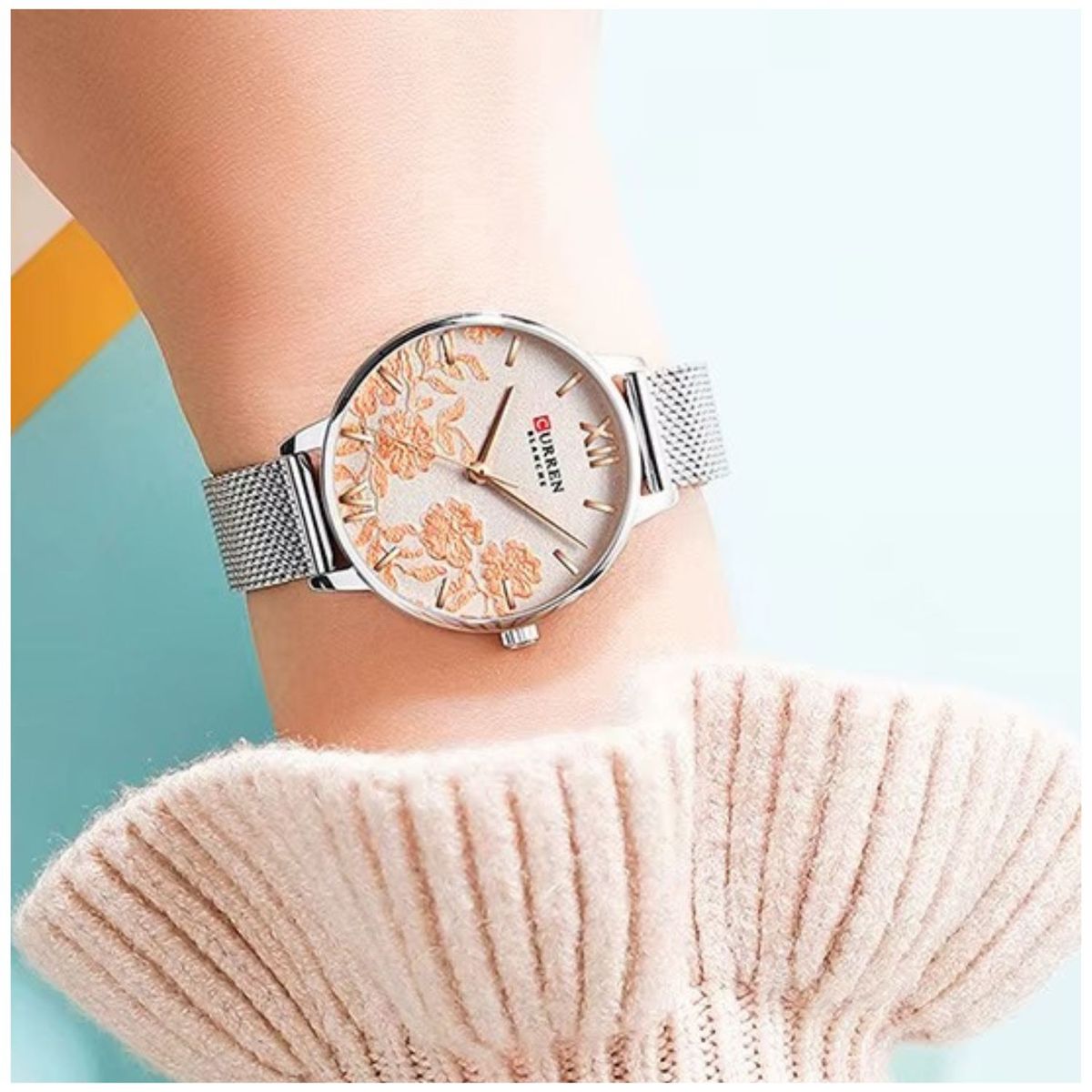 CURREN - Reloj cuarzo pulsera damas Curren elegante de lujo de acero inoxidable