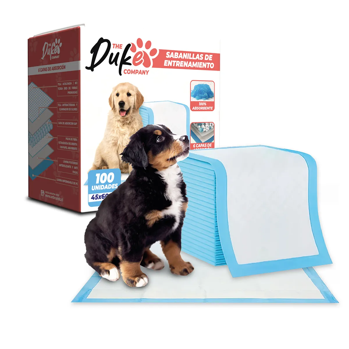 THE DUKE COMPANY - Sabanillas Para Perro 45x60 Duke 6 Capas Aromáticas 100u