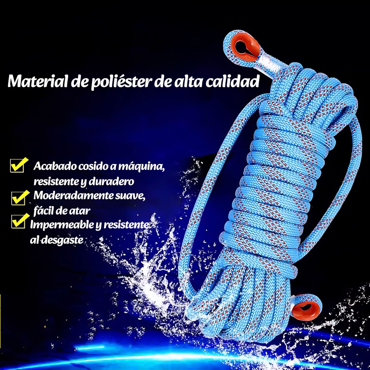 GENERICO - 10M Cuerda De Escalada De 8mm Con 2 Ganchos De Acero