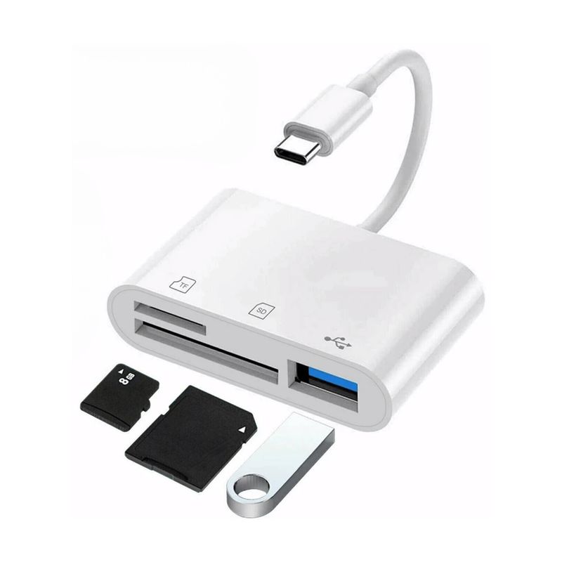 GENERICO - Lector De Memoria Tarjeta 3 En 1 Micro Sd Tf Usb Para Tipo C Blanco