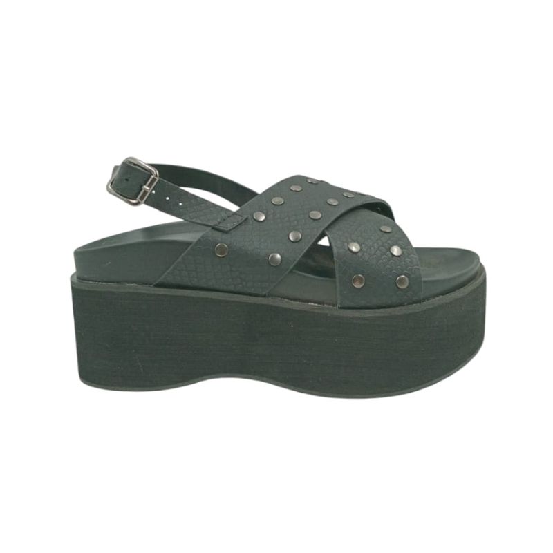 HERIEL - Sandalia Negra Tachas Plataforma Mujer