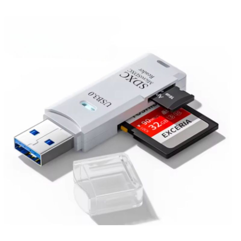 GENERICO - Lector De Memoria Tarjeta 2 En 1 Micro Sd Usb 3.0 Blanco