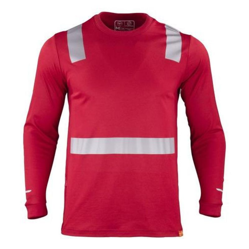 T-WORLD - Polera Credondo Hibrida Manga Larga Con Cinta Reflectante - Rojo