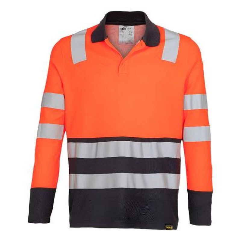 T-WORLD - Polera Cuello Pique Alta Visibilidad Bi Color Ml Hombre - Naranja