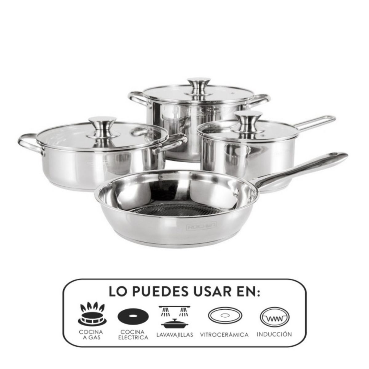ROICHEN - Batería de Cocina 7pzs Acero Inoxidable Infinity Roichen