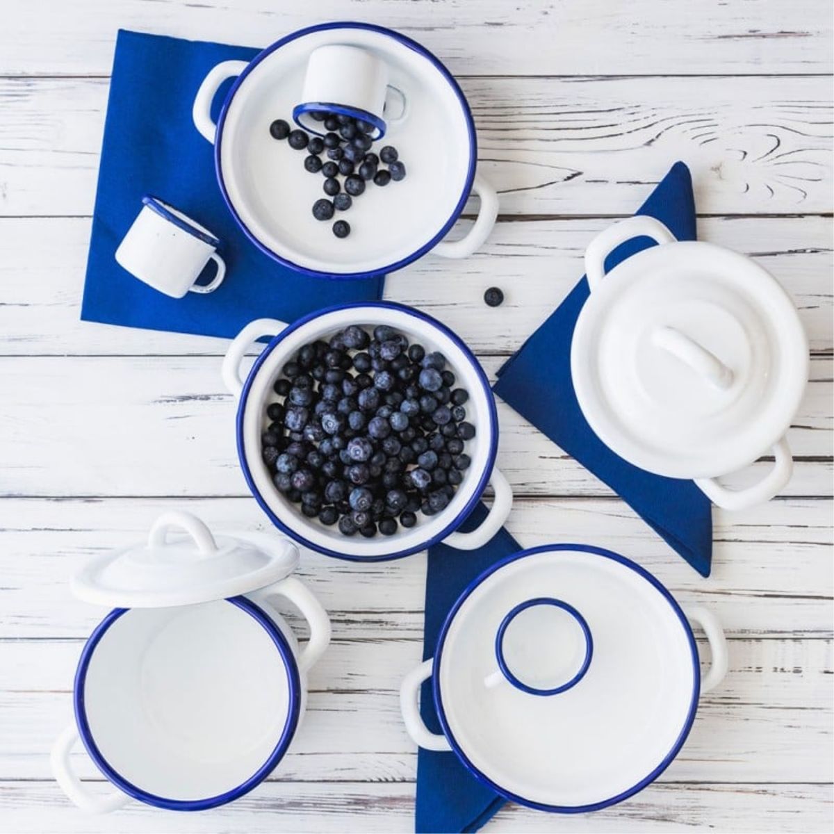 IBILI - Paila Acero Esmaltado Blanco y Azul 14cm Ibili