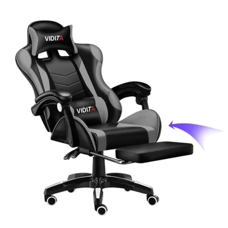 ATLAS - Silla Gamer Reclinable Gris Con Reposapiés