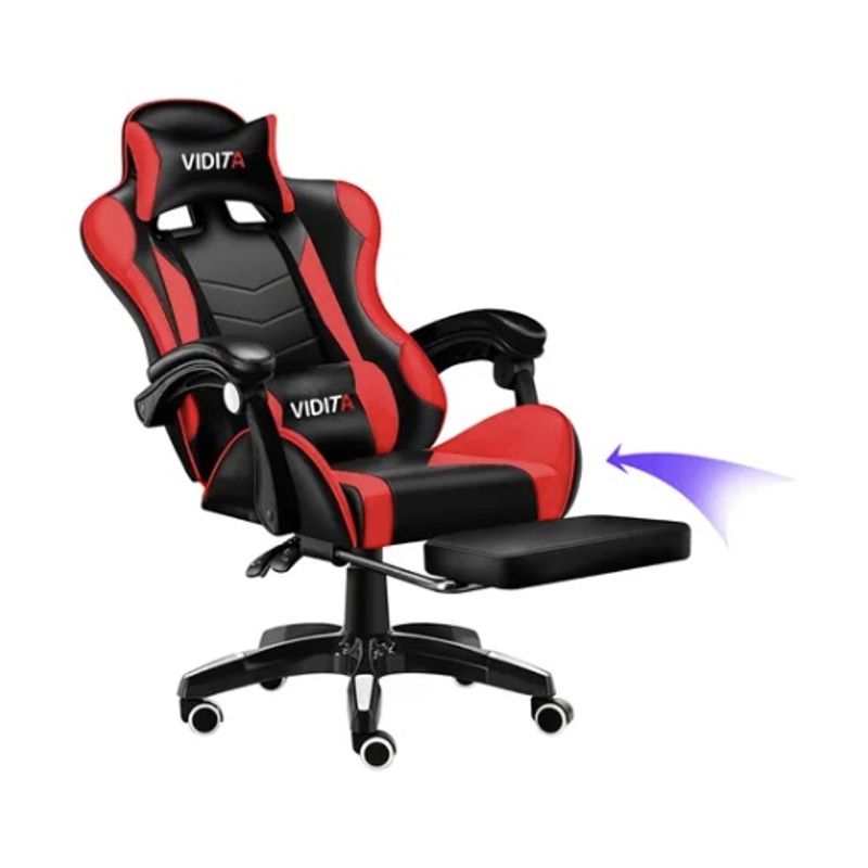 ATLAS - Silla Gamer  Reclinable Roja Con Reposapiés