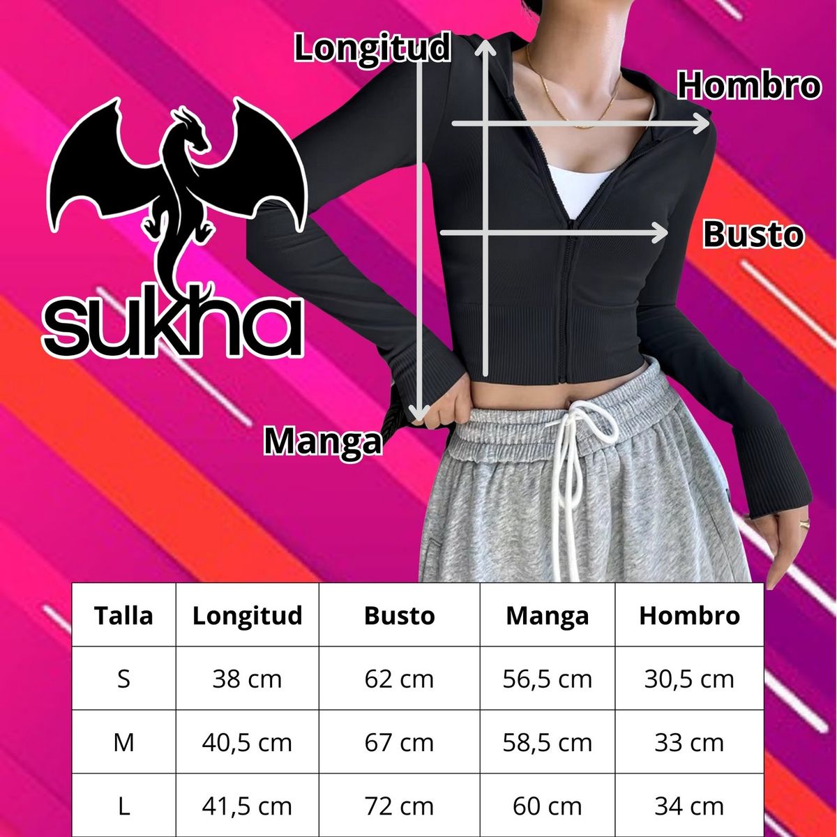 SUKHA - Poleron Manga Larga con Capucha Sukha Negro