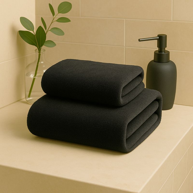 COSAS CASA - Pack 2 Toalla Negra Microfibra 100x140