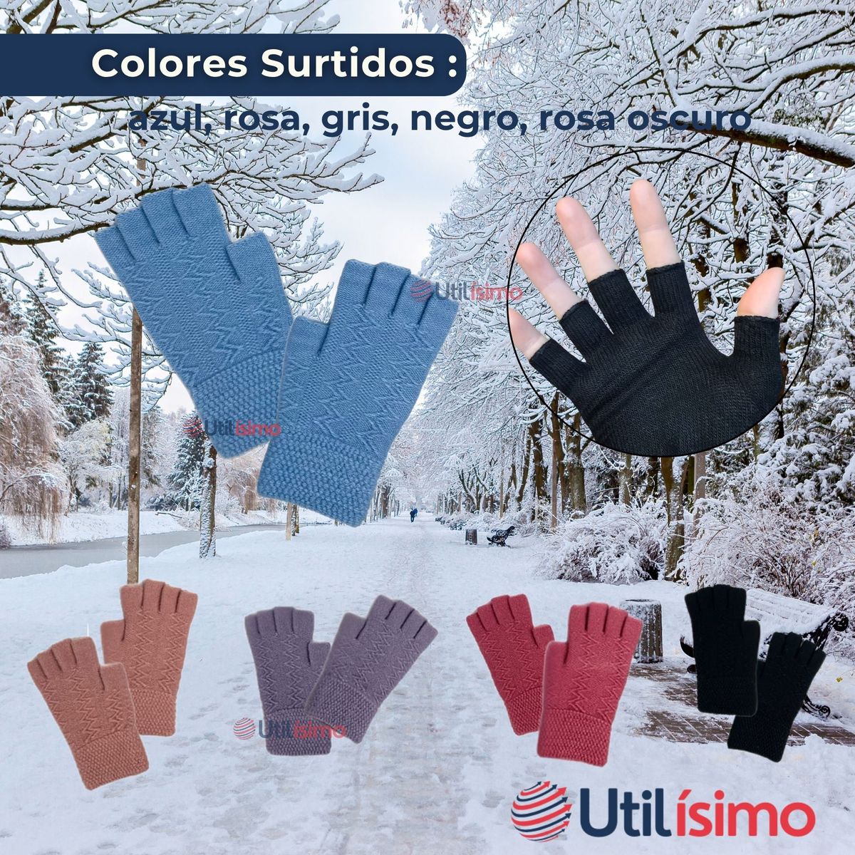LINE - Guantes 16CM Lana Acrílica Dedos Medio Niña Liso Colores Surtidos