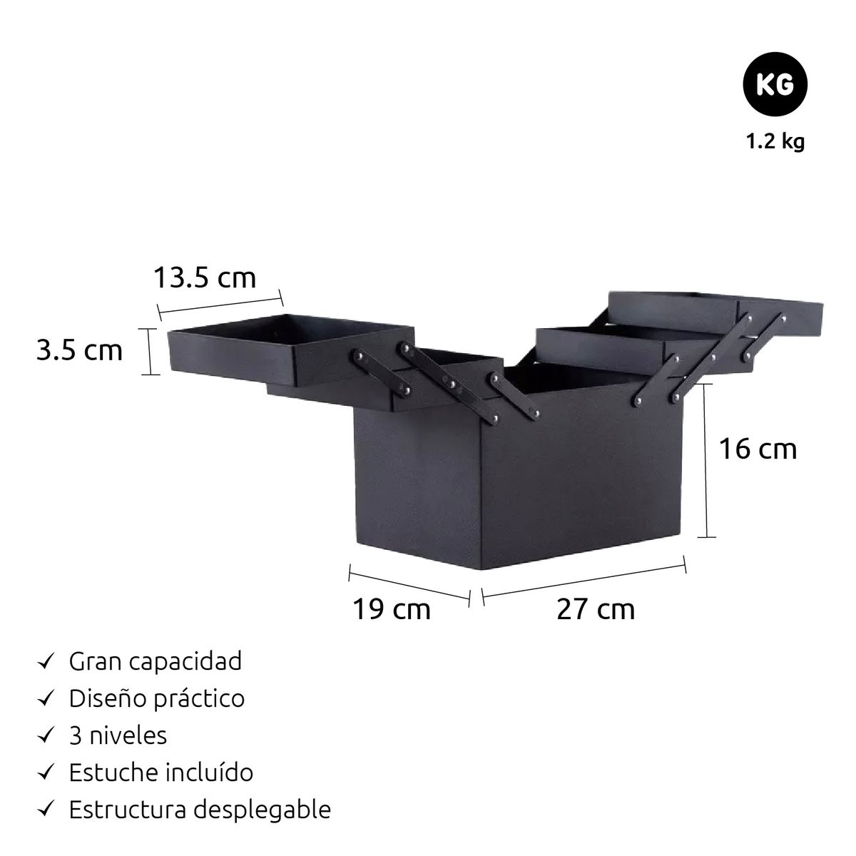 ACQUI - Maleta Profesional Portátil De Maquillaje 27x20 Cm Negra