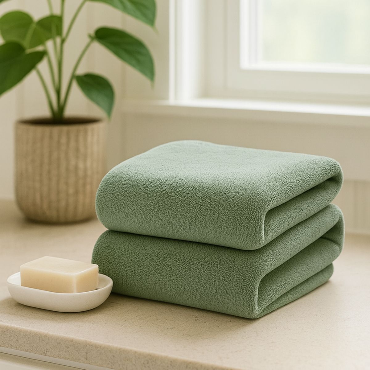COSAS CASA - Pack 2 Toalla Verde Microfibra 070x130