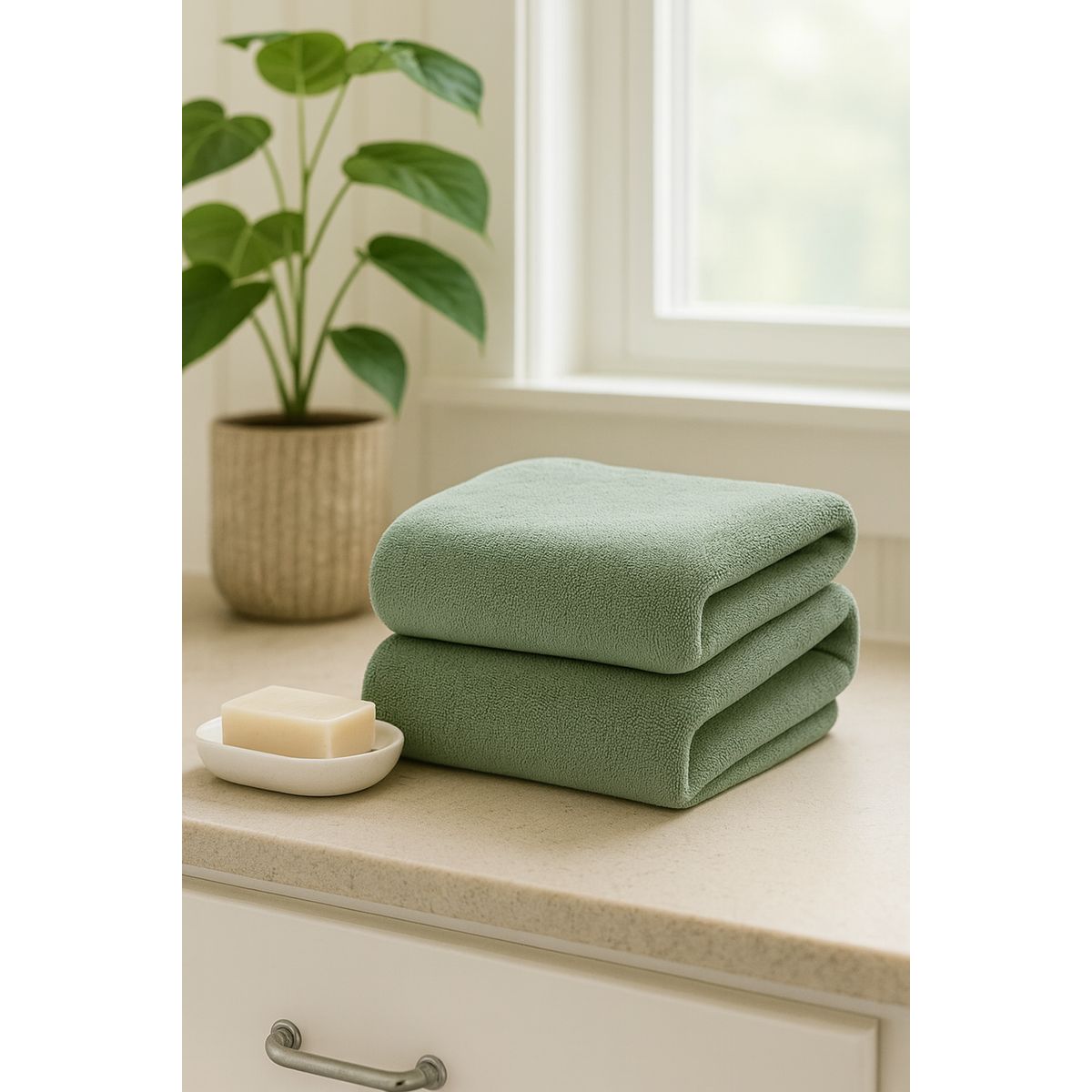 COSAS CASA - Pack 2 Toalla Verde Microfibra 070x130