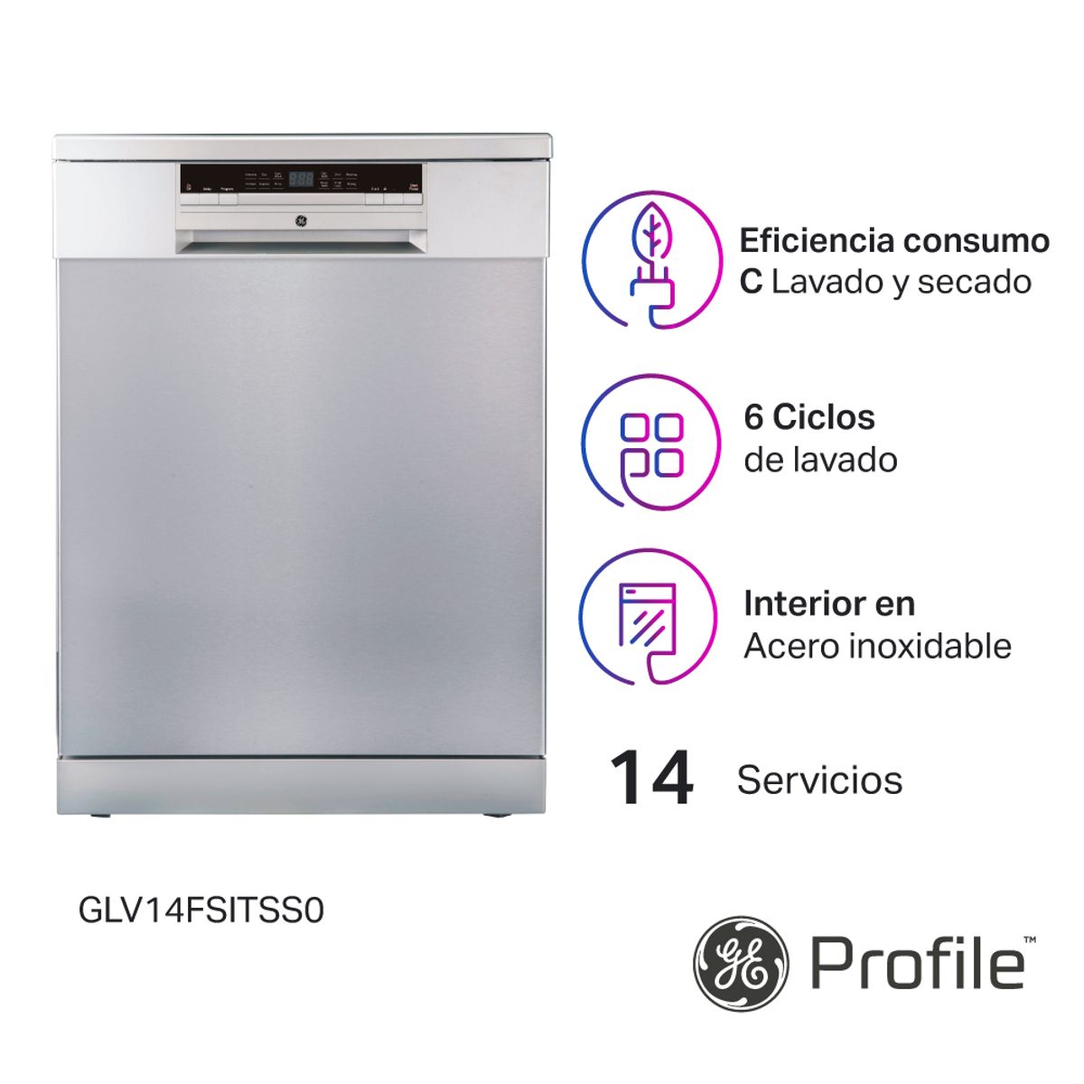 GENERAL ELECTRIC - Lavavajillas Portátil 14 Cubiertos Inoxidable GLV14FSITSS0 GE