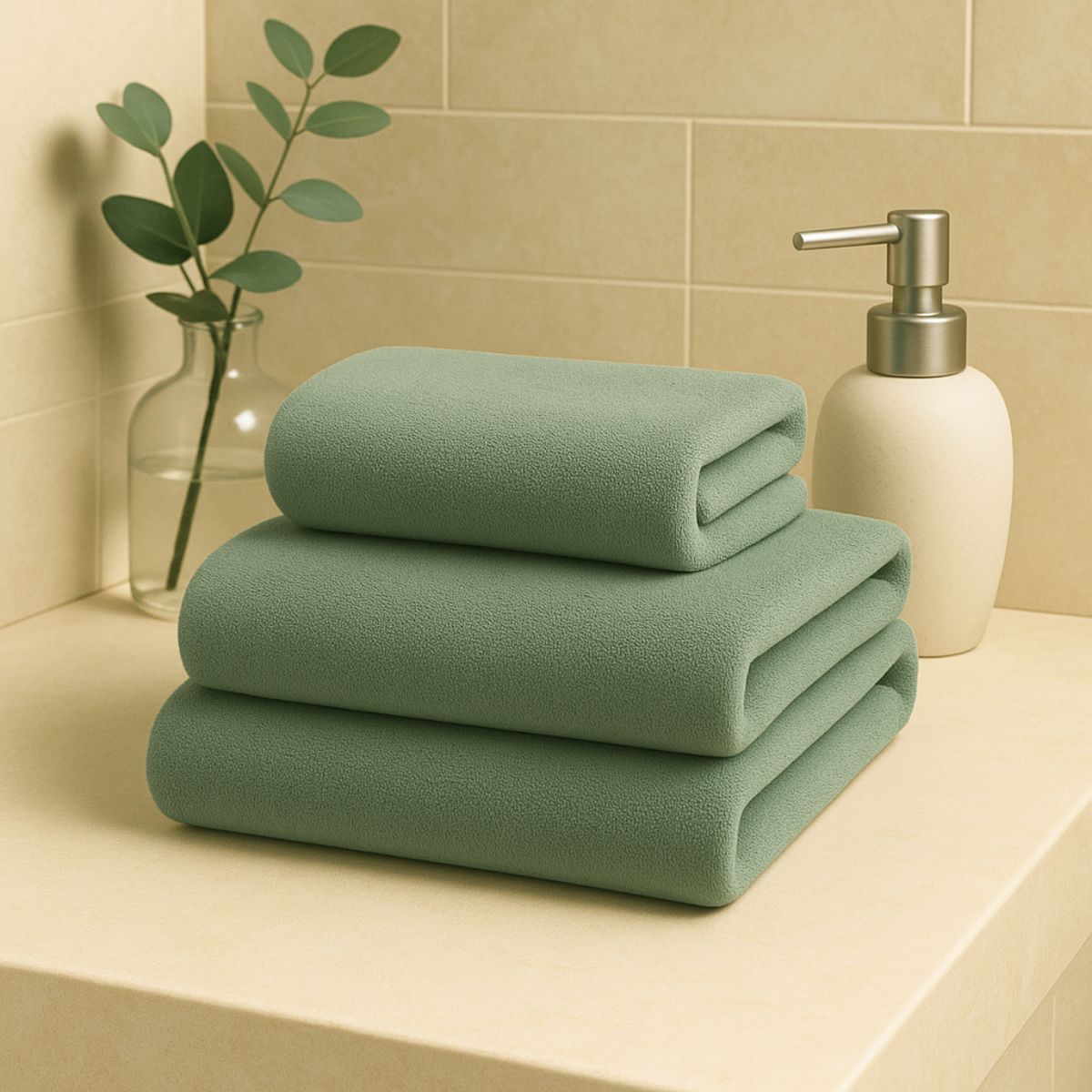 COSAS CASA - Pack 3 Toallas Verde Microfibra