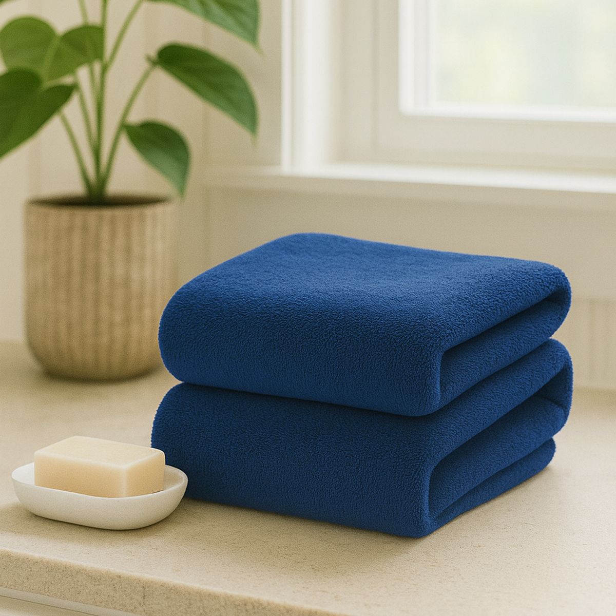 COSAS CASA - Pack 2 Toalla Azul Microfibra 100x140